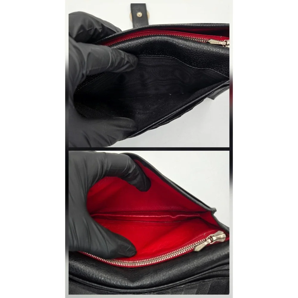 Bvlgari Black Pebbled Leather Long Continental Wallet Red Interior Logo Ring